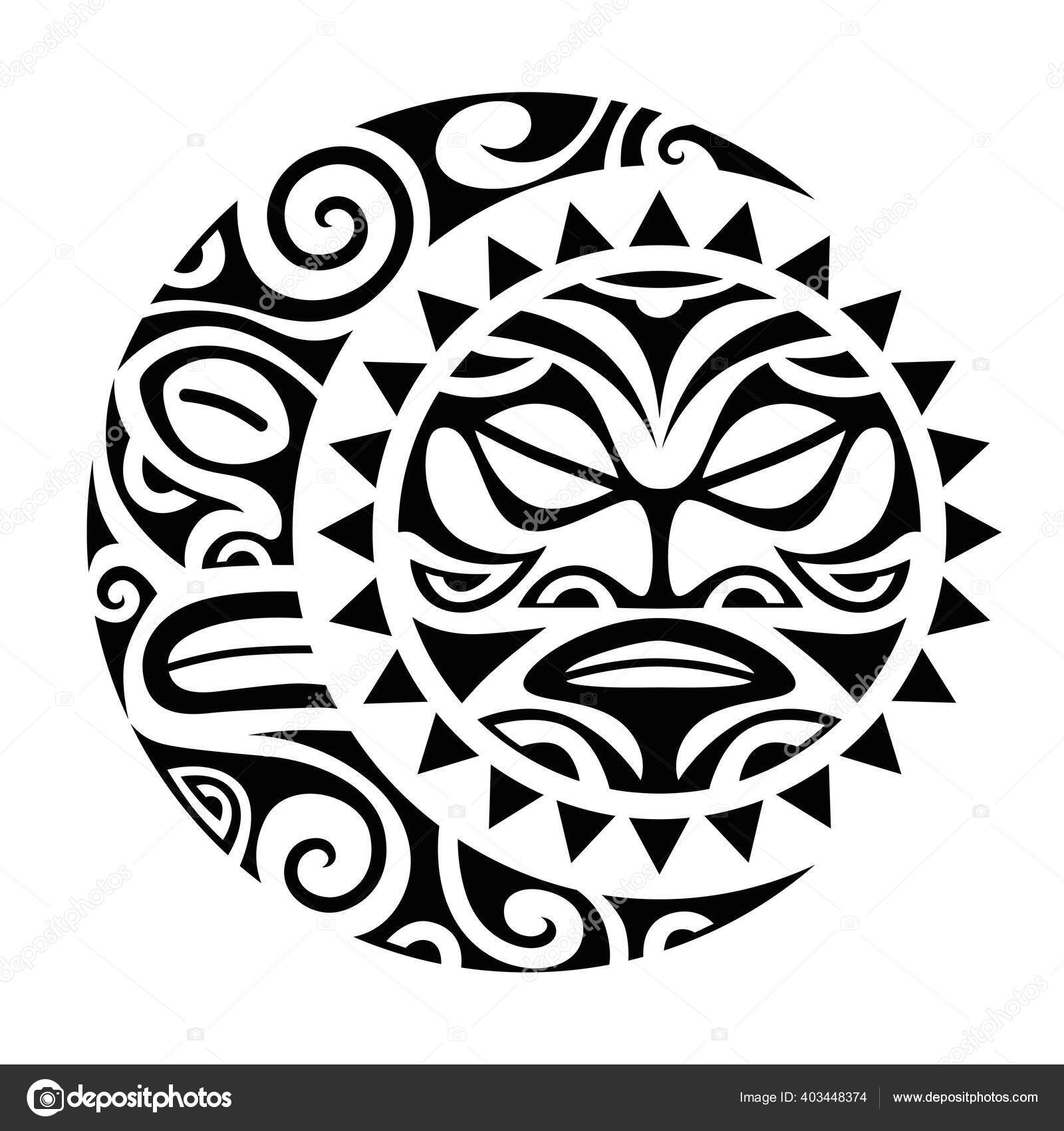 Sun Moon Maori Style Tattoo Sketch Tribal Ornament Stock Vector Image By C Marinastorm5554