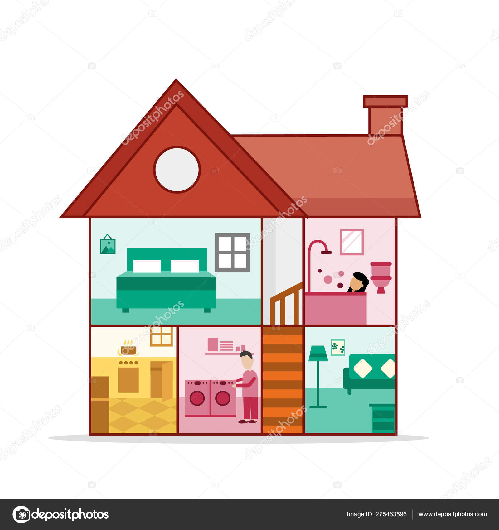 Husillustrasjon Med Rom stockvektor © ZiroGraphix #275463596, image size:1600x1700