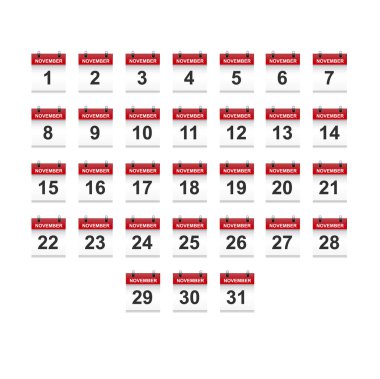 Kasım takvimi 1-31 illüstrasyon vektör sanatı