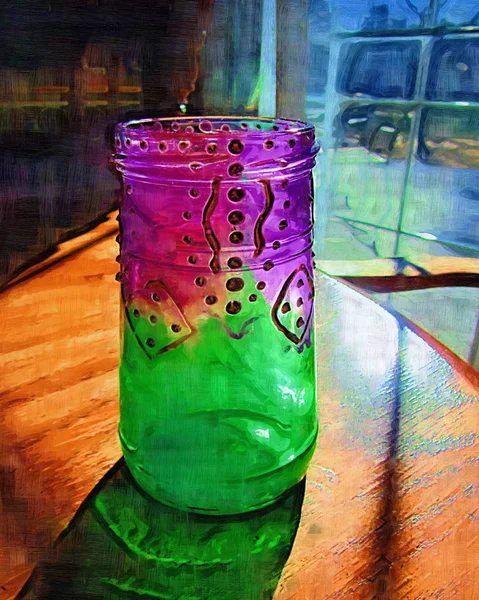 Colorful Purple Red and Green Glass Digitally Painted with Light Coming Through