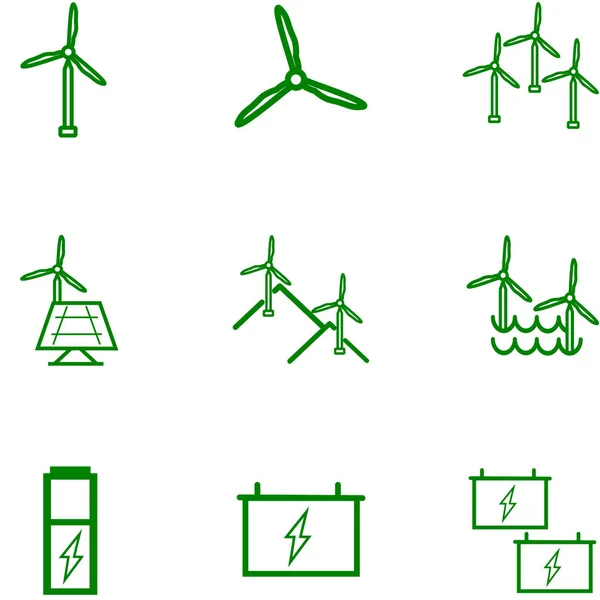 Energia Eólica Renovável Conjunto Ícones Carregador —  Vetores de Stock