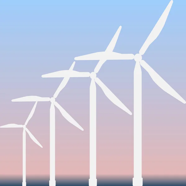 Energia wiatrowa, sylwetka turbiny, niebo i przestrzeń dla tekstu — Wektor stockowy