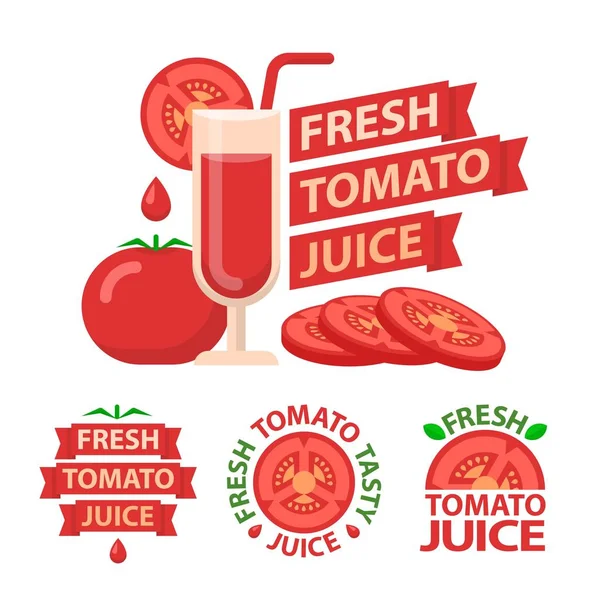 Ντομάτα χυμό σήμα εμβλήματα — Διανυσματικό Αρχείο
