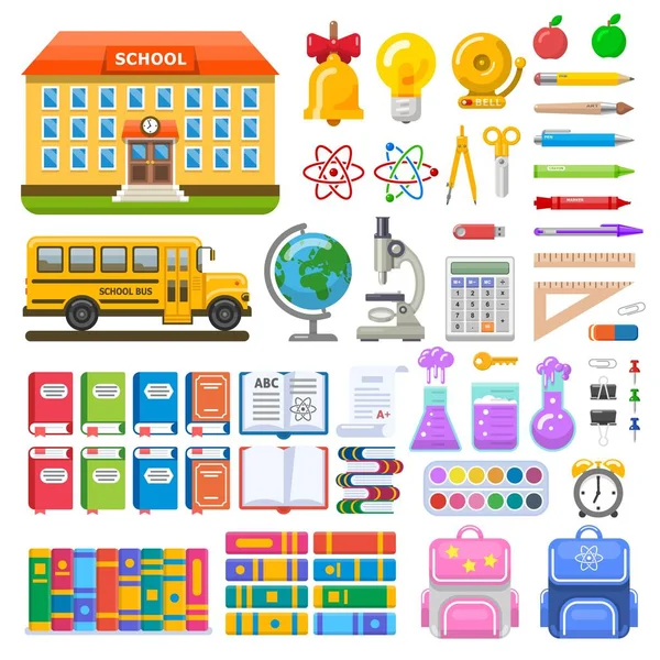 Комплект школьных предметов и элементов Стоковая Иллюстрация
