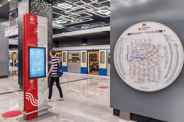 Moskva Srpna 2018 Informační Stánky Diagram Nové Stanici Metra Govorovo — Stock fotografie