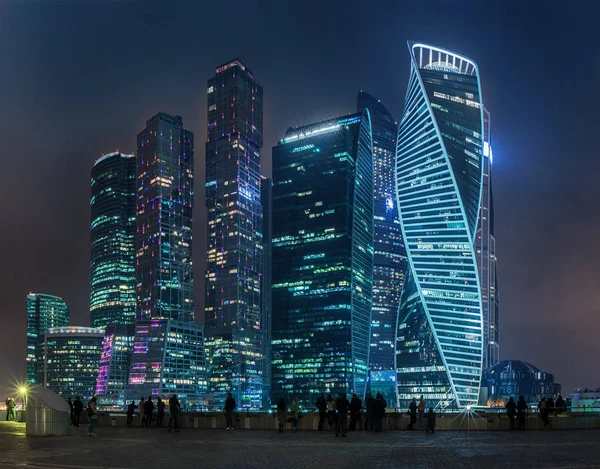 Moscow October 2018 Night Panoramic View Moscow City International Business — Stock Photo, Image