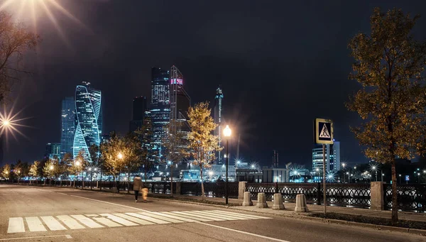 Moscow October 2018 Moscow City Business Center Pedestrian Crossing Taras — Stock Photo, Image