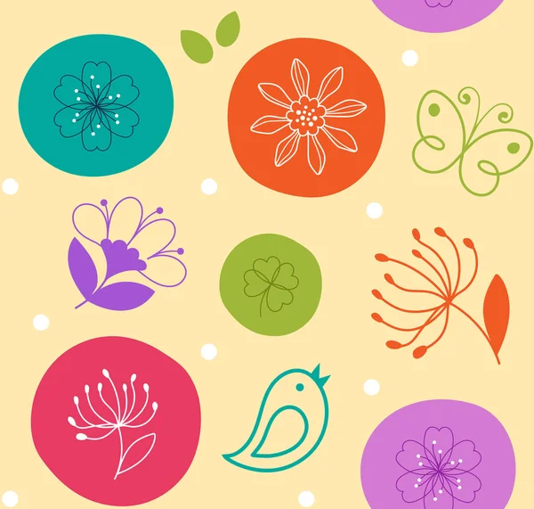 Renkli seamless modeli şirin çiçek, kuş ve kelebek halkaları