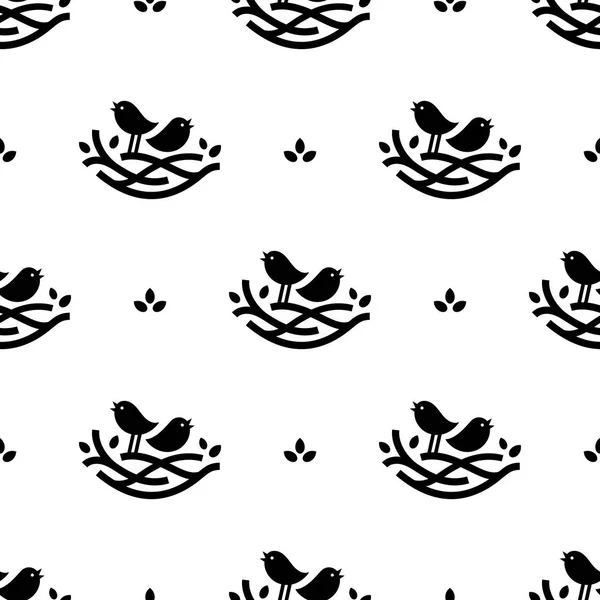 Siyah şarkı söyleyen kuşlar yuvaya beyaz zemin üzerine minimalist tarzı ile Seamless modeli