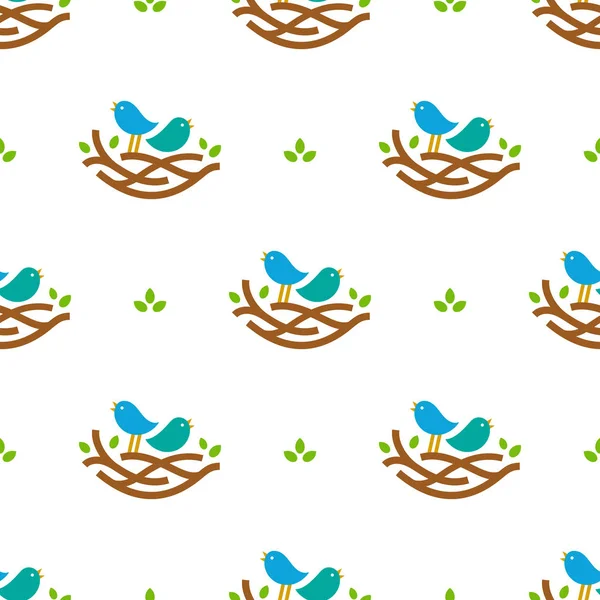 Renkli şarkı söyleyen kuşlar yuvaya beyaz zemin üzerine minimalist tarzı ile Seamless modeli