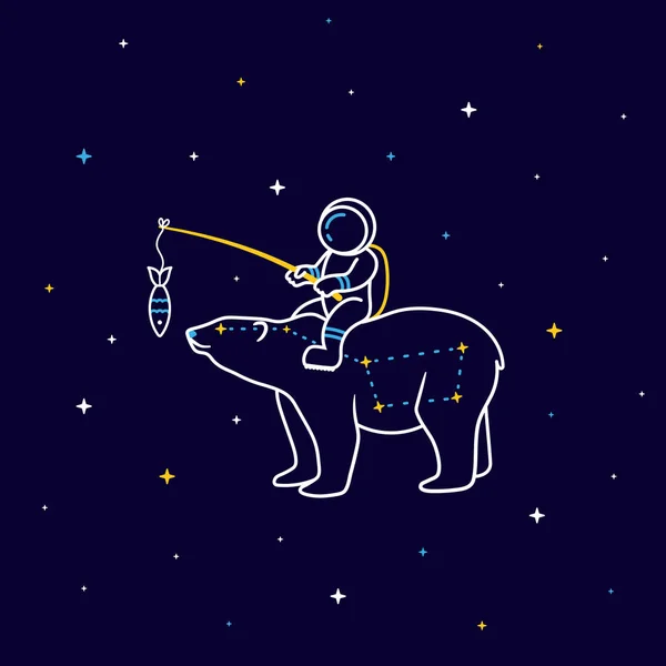 Drôle Dessin Animé Astronaute Assis Sur Constellation Grand Ours Dans Illustration De Stock