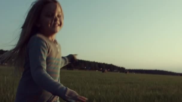Aranyos Kislány Játszott Búzamező — Stock videók