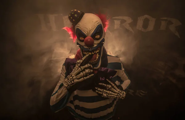 Scary Clown Mask Posing Dark Background — Stock Photo, Image