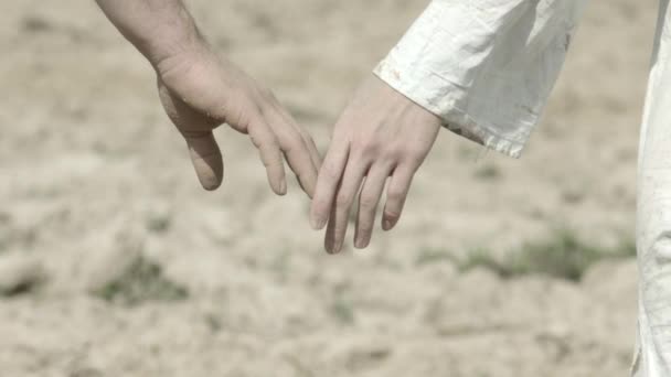 Vista Cerca Pareja Cogida Mano Campo — Vídeo de stock