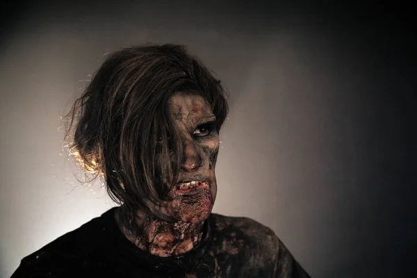Scary Zombie Man Posing Dark Background — Stock Photo, Image