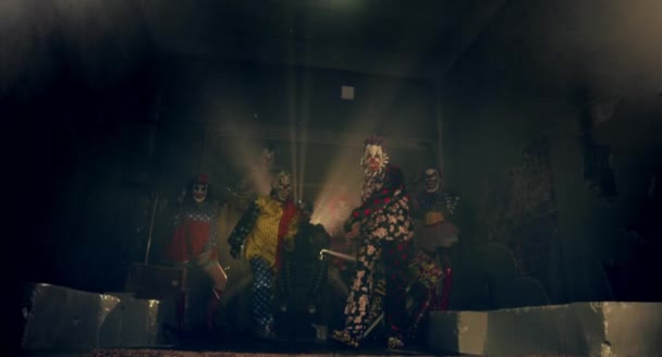 Clowns Dancing Scary Clowns Halloween Party Concept — Stock Video