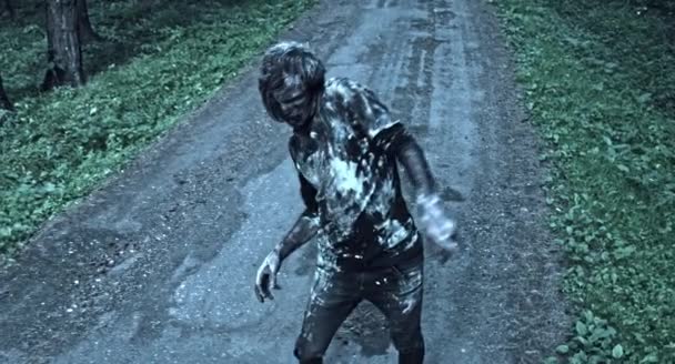 Scary Zombie Man Walking Outdoors — Stock Video