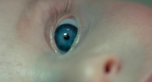 Closeup View Little Baby Boy Blue Eye — Stock Video