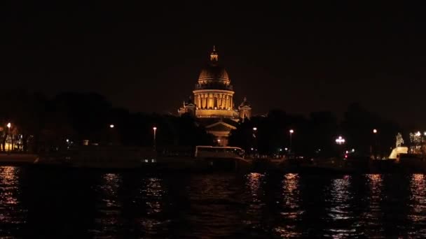 Schilderachtig Uitzicht Rivier Neva Bij Nacht Sint Petersburg Rusland — Stockvideo