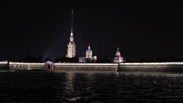 Vista Panorâmica Rio Neva Noite São Petersburgo Rússia — Vídeo de Stock