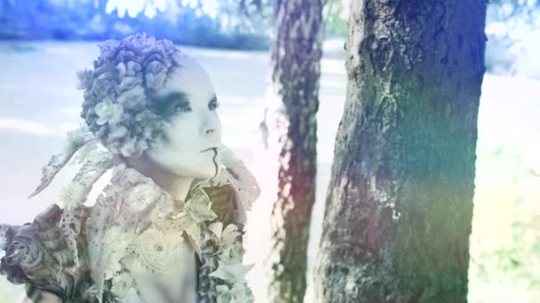 Fantasy Pojetí Krásná Víla Žena Pózuje Lese — Stock video