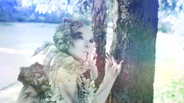 Fascinating Fairy Posing Green Forest — Stock Video