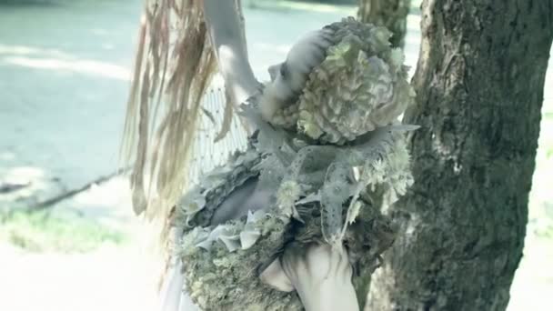 Fantasy Fairy Woman Posing Camera Forest — Stock Video