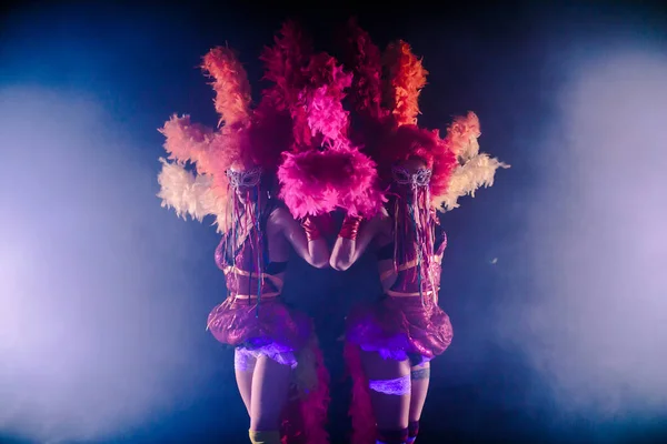 Jovens Dançarinos Can Can Com Pom Poms Posando Juntos Conceito — Fotografia de Stock