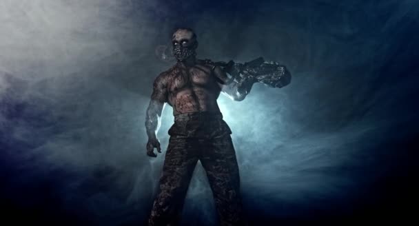 Убийца Зомби Улучшенным Траворезом Туманном Фоне Подсветкой — стоковое видео