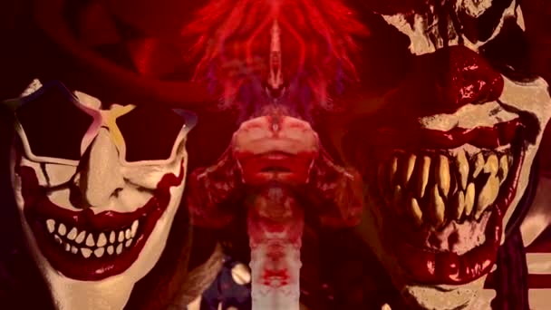 Жахлива Сюрреалістична Концепція Страшними Клоунами Темному Фоні — стокове відео