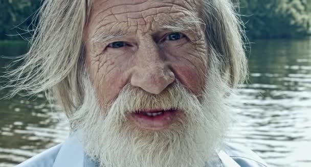 Closeup Portrait Old European Man Beard — Stock Video