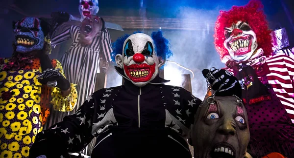 Scary Clowns Halloween Party Posing Camera — Stock Photo, Image