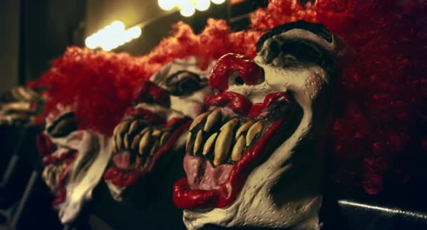 Děsivé Masky Klaunů Pojetí Halloweenské Party — Stock video