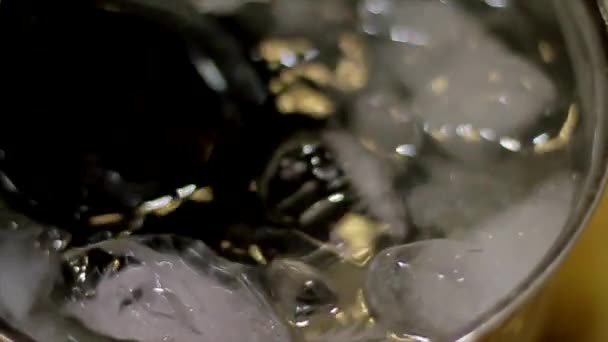 氷とバケツのアルコールボトルのクローズアップビュー — ストック動画