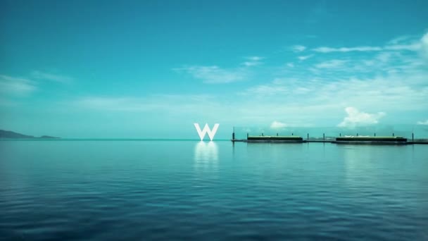 Timelaps Video Met Grote Letter Water Onder Blauwe Wolkenhemel — Stockvideo