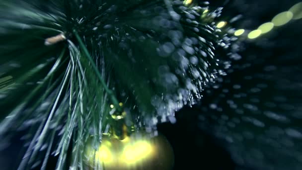 Closeup Video Fir Tree Details Christmas Ornaments Garland — Stock Video