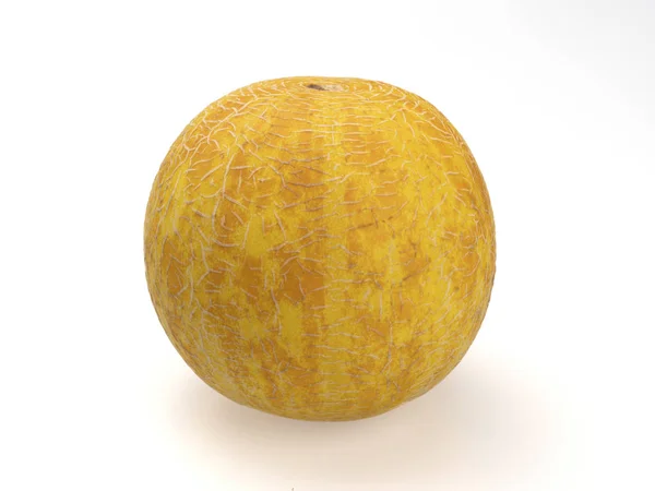 黄色の熟した丸いメロン 白い背景に静物だクローズ アップ — ストック写真