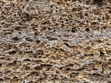 Doku. Kireçtaşı. Dekoratif kaya. Gözenekli yüzey. Arka plan. Close.