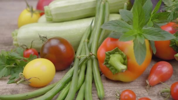 Verduras Temporada Sobre Mesa Hay Juego Verduras Verduras Otoño Sobre — Vídeo de stock