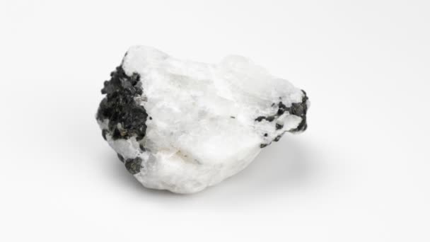 Moon Rock Mineral Rotation Adular White Background Feldspar Nugget Close — Stockvideo