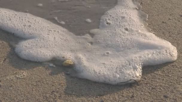 Uma onda de espuma entra na costa arenosa . — Vídeo de Stock