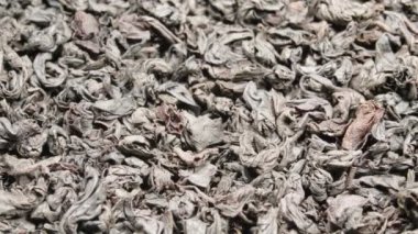 Çay yakın plan. Kuru çay ağacı yaprakları. Çay demleniyor.