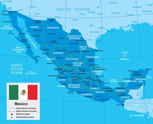 Mapa vetorial de México — Vetor de Stock