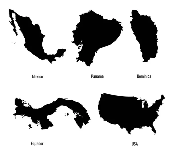 Establecer siluetas de los países de América — Vector de stock