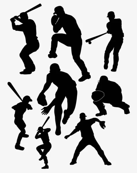 Silhouetten van baseball-spelers — Stockvector