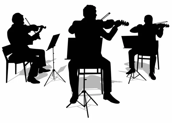 Músicos tocando violines — Vector de stock