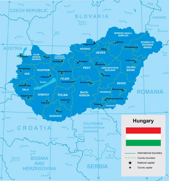 ハンガリーのベクトル地図 — ストックベクタ