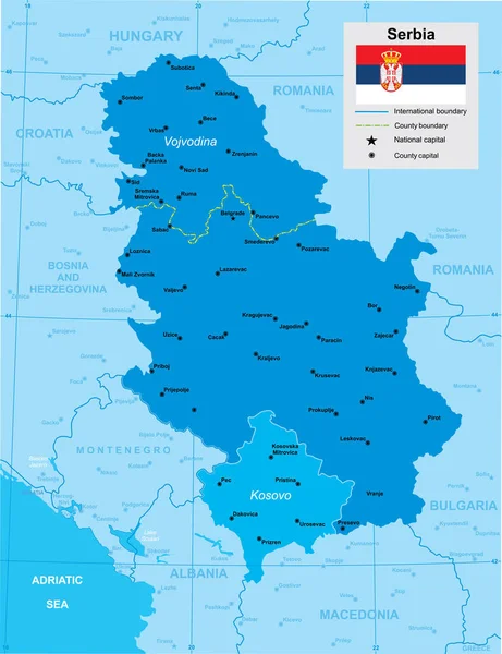 Mapa vetorial de Sérvia — Vetor de Stock