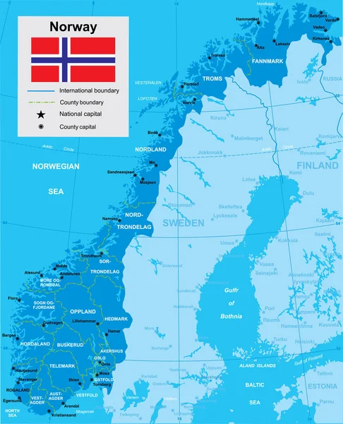Mappa vettoriale della Norvegia — Vettoriale Stock