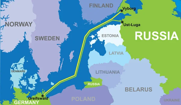 Mapa de Nord stream 2 vector — Vector de stock